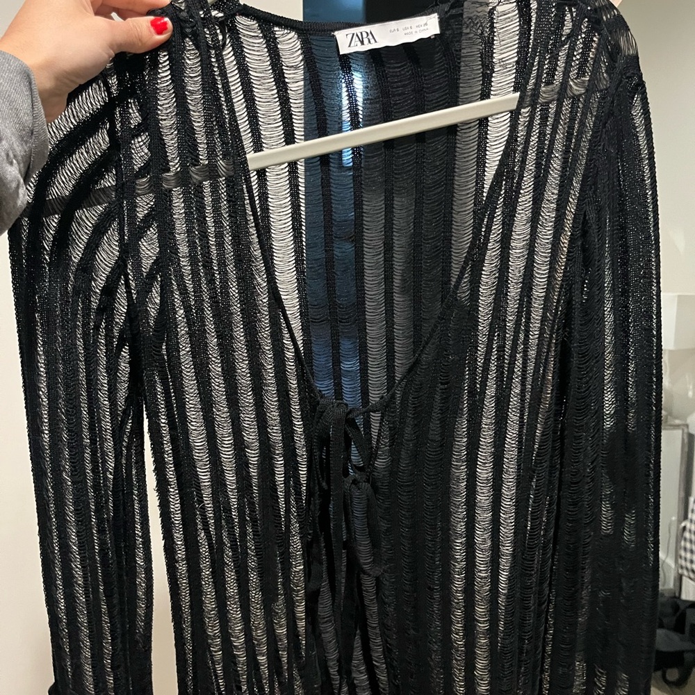 Zara Black Sheer Tie-Front Top
